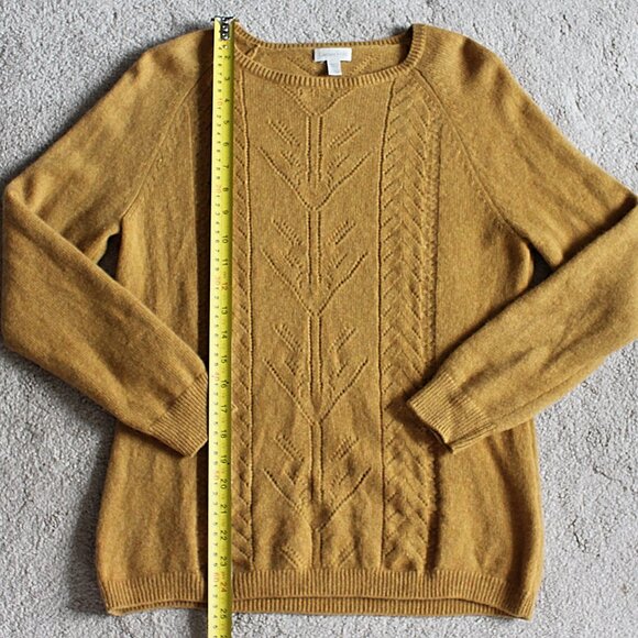 Garnet Hill - Women's 100% Cashmere Pointelle Crewneck in Mustard Yellow, Large - Picture 8 of 9